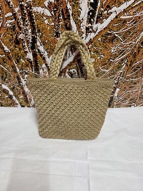 THE SAK Crocheted Mini Top Handle Bag, Natural/Gold, Pre-owned/Vintage